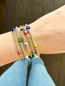 Gold Filled Beaded Evil Eye Bracelet