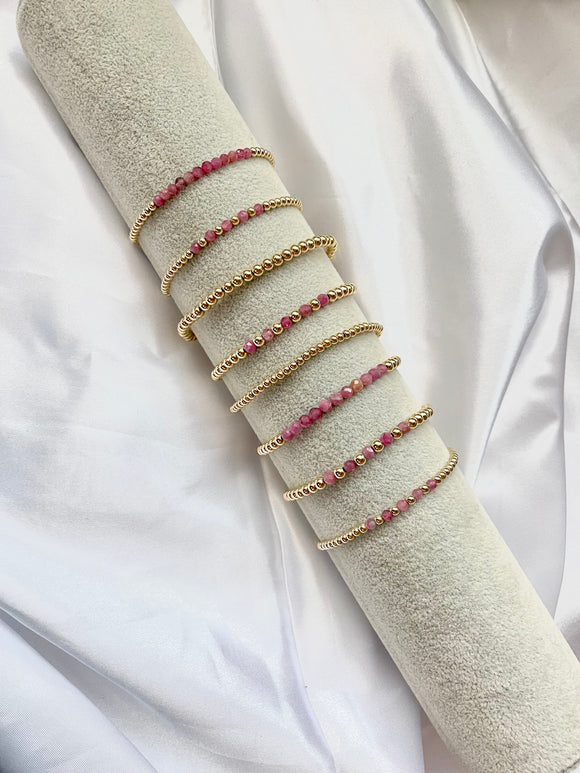 Gold & Pink Tourmaline Beaded Bracelet