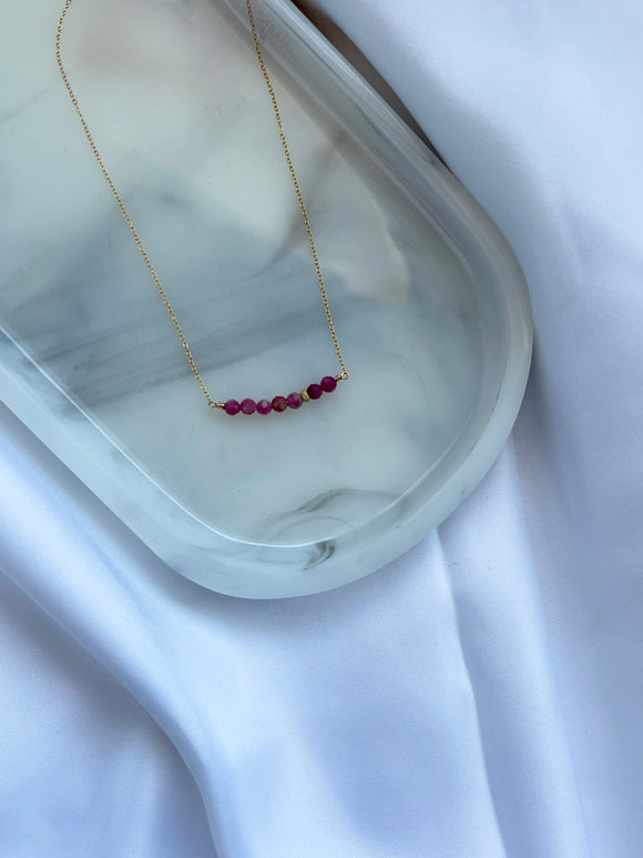 Pink Tourmaline Beaded Bar Necklace