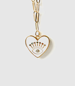 Evil Eye Heart on Paperclip Chain