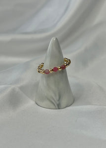 Gold Beaded Ring - Pink Tourmaline