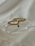 Gold Beaded Ring - Blue Evil Eye Charm